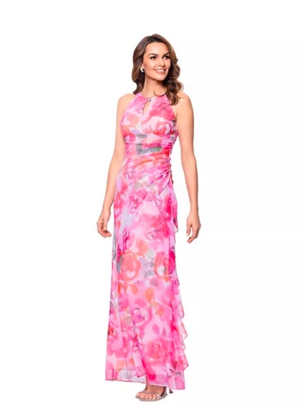 Betsy & Adam Pink Floral Halter Maxi Dress